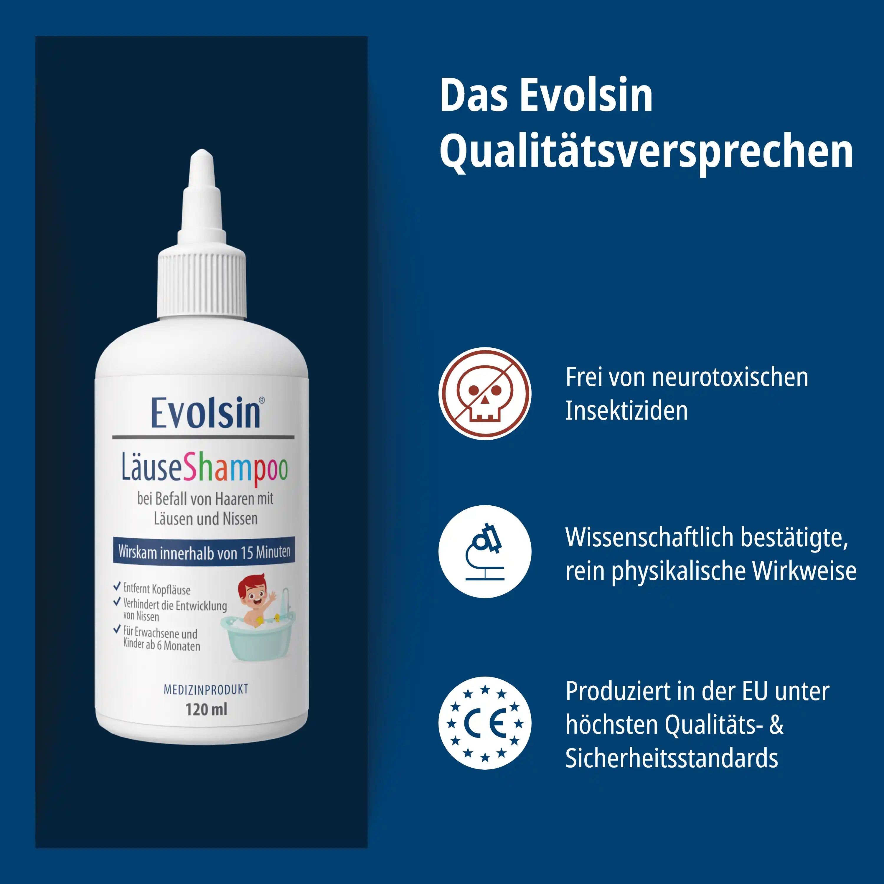 Evolsin Läuseshampoo Doppelpack mit 2 Läusekämmen für Erwachsene & Kinder